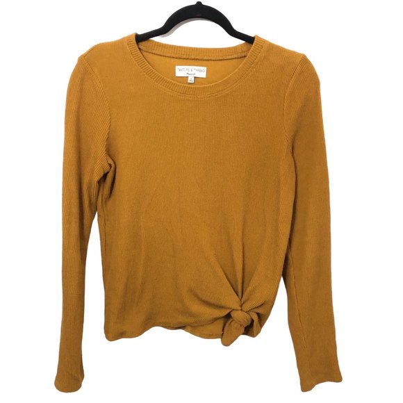 Madewell Texture & Thread Jacquard Knot-Front Mustard Yellow Top S - Picture 1 of 7